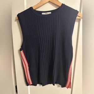 Zara Knit Navy Ribbed Sleeveless Top with Red Stripe